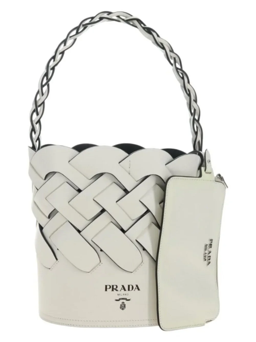 PRADA Shoulder Bag Leather White Auth